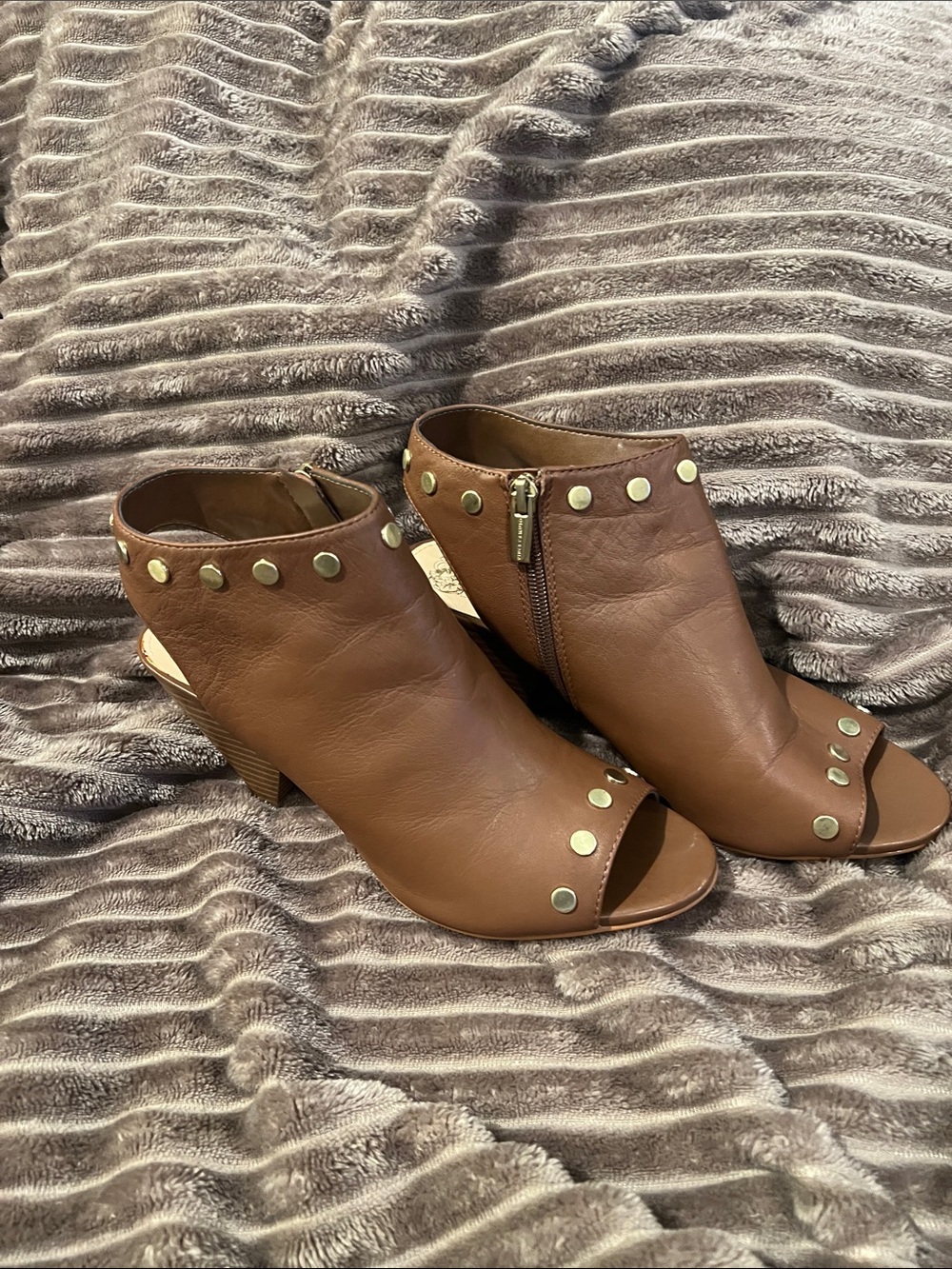 Vince Camuto Edia Brown Studded Open-Toe Women's Booties